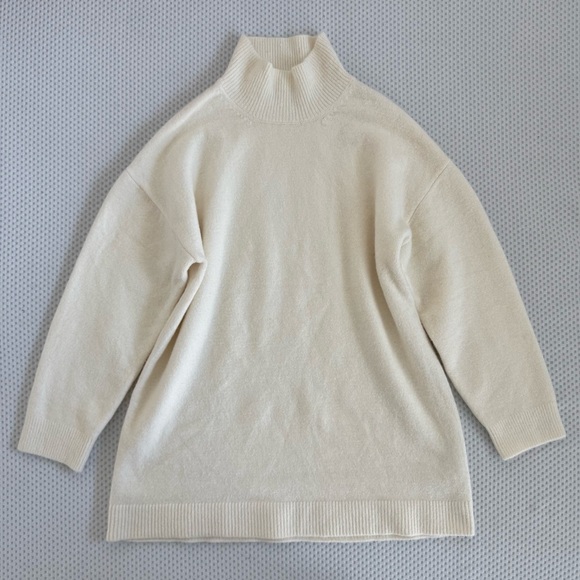 Zara Wool Blend Turtleneck Mini Knit Dress In Oyster White Size Large - Picture 4 of 9